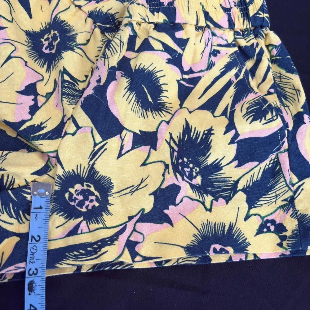 J Crew‎ Shorts Women's 00 Yellow Linen Blend Floral Beach Tropical